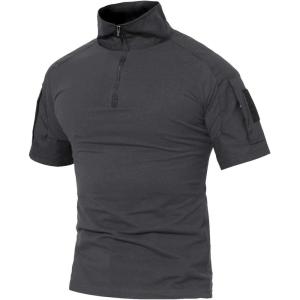 imageMAGCOMSEN Mens Tactical Military Shirts 14 Zip Short Sleeve Slim Fit Camo ShirtGrey