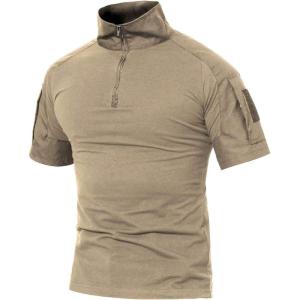 imageMAGCOMSEN Mens Tactical Military Shirts 14 Zip Short Sleeve Slim Fit Camo ShirtKhaki