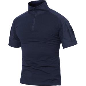 imageMAGCOMSEN Mens Tactical Military Shirts 14 Zip Short Sleeve Slim Fit Camo ShirtNavy