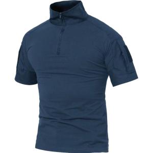 imageMAGCOMSEN Mens Tactical Military Shirts 14 Zip Short Sleeve Slim Fit Camo ShirtRoyal Blue