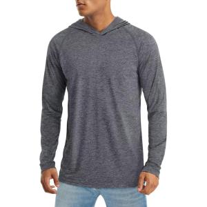 imageMAGCOMSEN Mens UPF 50 Sun Protection Hoodie Shirts Fishing Lightweight Long Sleeve T Shirts Athletic Runing SwimDark Grey