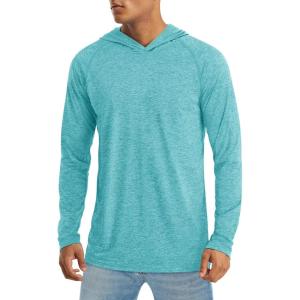 imageMAGCOMSEN Mens UPF 50 Sun Protection Hoodie Shirts Fishing Lightweight Long Sleeve T Shirts Athletic Runing SwimLight Green