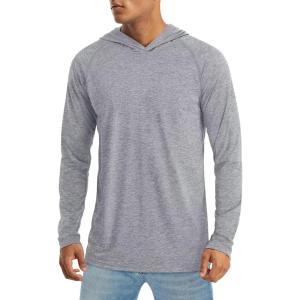 imageMAGCOMSEN Mens UPF 50 Sun Protection Hoodie Shirts Fishing Lightweight Long Sleeve T Shirts Athletic Runing SwimLight Grey
