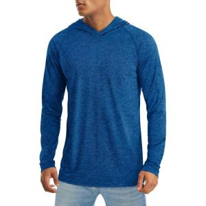 imageMAGCOMSEN Mens UPF 50 Sun Protection Hoodie Shirts Fishing Lightweight Long Sleeve T Shirts Athletic Runing SwimMiddle Blue