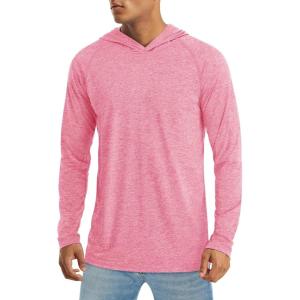 imageMAGCOMSEN Mens UPF 50 Sun Protection Hoodie Shirts Fishing Lightweight Long Sleeve T Shirts Athletic Runing SwimPink