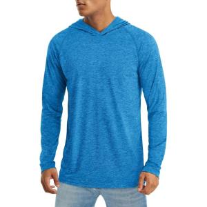 imageMAGCOMSEN Mens UPF 50 Sun Protection Hoodie Shirts Fishing Lightweight Long Sleeve T Shirts Athletic Runing SwimSea Blue