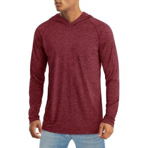 imageMAGCOMSEN Mens UPF 50 Sun Protection Hoodie Shirts Fishing Lightweight Long Sleeve T Shirts Athletic Runing SwimWine Red