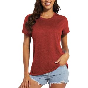imageMAGCOMSEN Womens Short Sleeve Quick Dry TShirts Wicking Moisture Workout Athletic Running ShirtsDark Orange