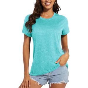 imageMAGCOMSEN Womens Short Sleeve Quick Dry TShirts Wicking Moisture Workout Athletic Running ShirtsLight Green
