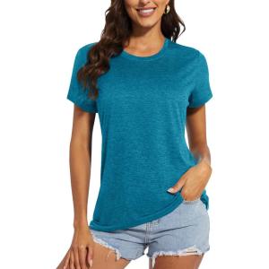 imageMAGCOMSEN Womens Short Sleeve Quick Dry TShirts Wicking Moisture Workout Athletic Running ShirtsPeacock Blue