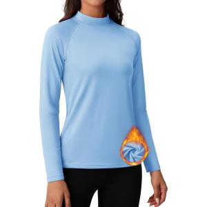 imageMAGCOMSEN Womens Thermal Shirts Mock Turtleneck Fleece Lined Long Sleeve Workout Underwear Base Layer Pullover TopsLight Blue