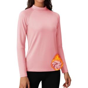 imageMAGCOMSEN Womens Thermal Shirts Mock Turtleneck Fleece Lined Long Sleeve Workout Underwear Base Layer Pullover TopsLight Pink