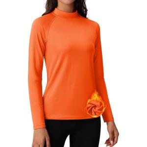 imageMAGCOMSEN Womens Thermal Shirts Mock Turtleneck Fleece Lined Long Sleeve Workout Underwear Base Layer Pullover TopsOrange