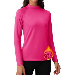 imageMAGCOMSEN Womens Thermal Shirts Mock Turtleneck Fleece Lined Long Sleeve Workout Underwear Base Layer Pullover TopsRose Red