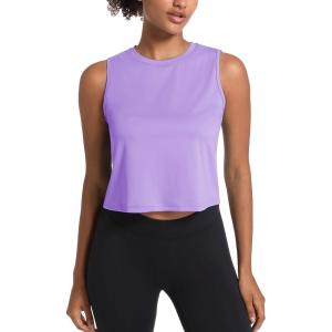 imageMAGCOMSEN Womens Workout Cropped Tops UPF 50 Athletic Running Tank Tops Sleeveless Gym Sports Muscle ShirtsLight Purple