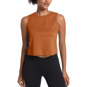 imageMAGCOMSEN Womens Workout Cropped Tops UPF 50 Athletic Running Tank Tops Sleeveless Gym Sports Muscle ShirtsOrange