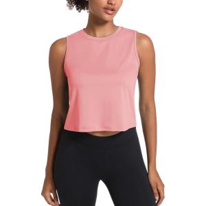 imageMAGCOMSEN Womens Workout Cropped Tops UPF 50 Athletic Running Tank Tops Sleeveless Gym Sports Muscle ShirtsPink