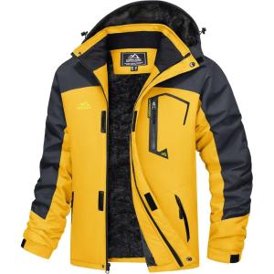 imageMAGCOMSEN Mens Winter Coats Water Resistant Ski Snow Jacket Warm Fleece Jacket Parka Raincoats With MultiPocketsGrey Yellow