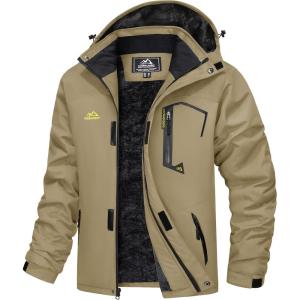 imageMAGCOMSEN Mens Winter Coats Water Resistant Ski Snow Jacket Warm Fleece Jacket Parka Raincoats With MultiPocketsKhaki