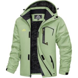 imageMAGCOMSEN Mens Winter Coats Water Resistant Ski Snow Jacket Warm Fleece Jacket Parka Raincoats With MultiPocketsLight Green