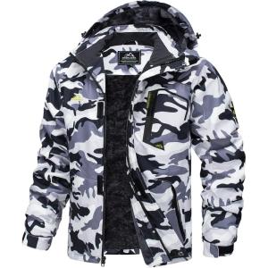 imageMAGCOMSEN Mens Winter Coats Water Resistant Ski Snow Jacket Warm Fleece Jacket Parka Raincoats With MultiPocketsLight Grey Camo