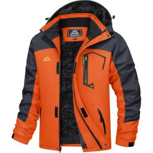 imageMAGCOMSEN Mens Winter Coats Water Resistant Ski Snow Jacket Warm Fleece Jacket Parka Raincoats With MultiPocketsOrange Grey