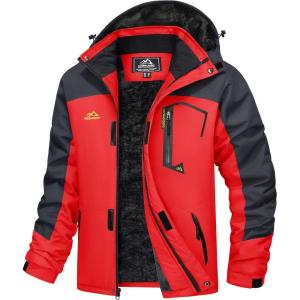 imageMAGCOMSEN Mens Winter Coats Water Resistant Ski Snow Jacket Warm Fleece Jacket Parka Raincoats With MultiPocketsRed