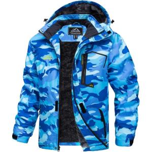 imageMAGCOMSEN Mens Winter Coats Water Resistant Ski Snow Jacket Warm Fleece Jacket Parka Raincoats With MultiPocketsSky Blue Camo