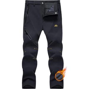 imageMAGCOMSEN Mens Winter Pants Snow Pants Fleece Lined Water Resistant 4 Zip Pockets Skiing PantsBlack