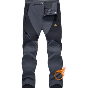 imageMAGCOMSEN Mens Winter Pants Snow Pants Fleece Lined Water Resistant 4 Zip Pockets Skiing PantsDark Grey