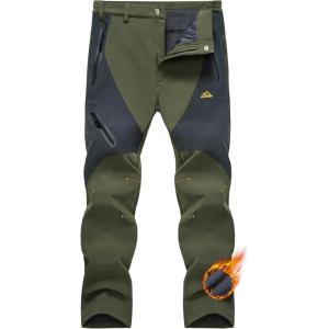 imageMAGCOMSEN Mens Winter Pants Snow Pants Fleece Lined Water Resistant 4 Zip Pockets Skiing PantsGreen