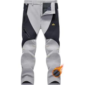 imageMAGCOMSEN Mens Winter Pants Snow Pants Fleece Lined Water Resistant 4 Zip Pockets Skiing PantsLight Grey
