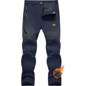 imageMAGCOMSEN Mens Winter Pants Snow Pants Fleece Lined Water Resistant 4 Zip Pockets Skiing PantsNavy