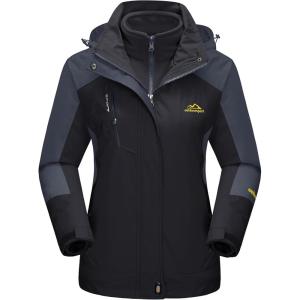 imageMAGCOMSEN Womens 3in1 Winter Coats Snow Ski Jacket Waterproof Windproof Fleece Lined Winter Jacket ParkaBlack