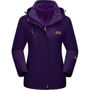 imageMAGCOMSEN Womens 3in1 Winter Coats Snow Ski Jacket Waterproof Windproof Fleece Lined Winter Jacket ParkaDark Purple