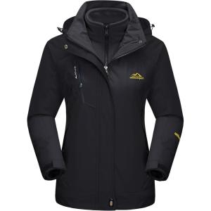 imageMAGCOMSEN Womens 3in1 Winter Coats Snow Ski Jacket Waterproof Windproof Fleece Lined Winter Jacket ParkaPure Black