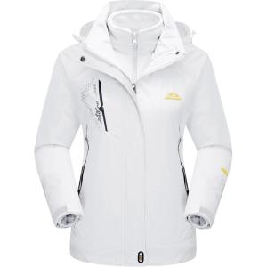 imageMAGCOMSEN Womens 3in1 Winter Coats Snow Ski Jacket Waterproof Windproof Fleece Lined Winter Jacket ParkaPure White