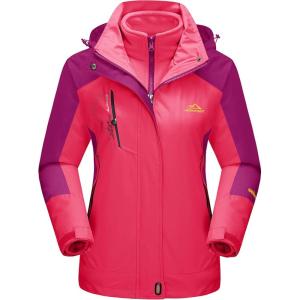 imageMAGCOMSEN Womens 3in1 Winter Coats Snow Ski Jacket Waterproof Windproof Fleece Lined Winter Jacket ParkaRose
