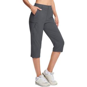 imageMAGCOMSEN Womens Hiking Pants Cargo Capris Lightweight Stretch Water Resistant Joggers with 5 Pockets for OutdoorDark Grey