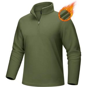 imageMAGCOMSEN Mens QuarterZip Pullover Polar Fleece Sweatshirt Stand Collar Long Sleeve Shirt for Men Thermal Winter FallArmy Green
