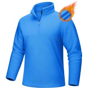 imageMAGCOMSEN Mens QuarterZip Pullover Polar Fleece Sweatshirt Stand Collar Long Sleeve Shirt for Men Thermal Winter FallAzure Blue