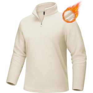imageMAGCOMSEN Mens QuarterZip Pullover Polar Fleece Sweatshirt Stand Collar Long Sleeve Shirt for Men Thermal Winter FallBeige