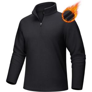 imageMAGCOMSEN Mens QuarterZip Pullover Polar Fleece Sweatshirt Stand Collar Long Sleeve Shirt for Men Thermal Winter FallBlack