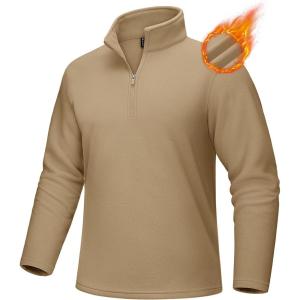 imageMAGCOMSEN Mens QuarterZip Pullover Polar Fleece Sweatshirt Stand Collar Long Sleeve Shirt for Men Thermal Winter FallKhaki