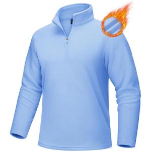 imageMAGCOMSEN Mens QuarterZip Pullover Polar Fleece Sweatshirt Stand Collar Long Sleeve Shirt for Men Thermal Winter FallLight Blue