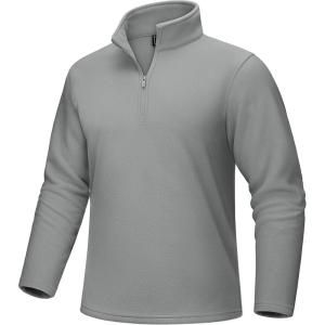 imageMAGCOMSEN Mens QuarterZip Pullover Polar Fleece Sweatshirt Stand Collar Long Sleeve Shirt for Men Thermal Winter FallLight Grey