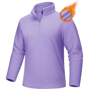imageMAGCOMSEN Mens QuarterZip Pullover Polar Fleece Sweatshirt Stand Collar Long Sleeve Shirt for Men Thermal Winter FallLight Purple