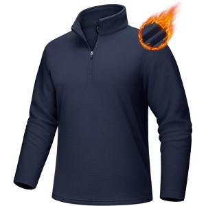 imageMAGCOMSEN Mens QuarterZip Pullover Polar Fleece Sweatshirt Stand Collar Long Sleeve Shirt for Men Thermal Winter FallNavy
