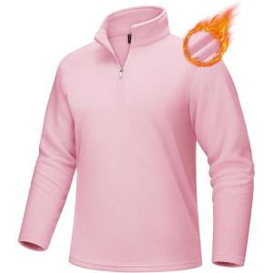 imageMAGCOMSEN Mens QuarterZip Pullover Polar Fleece Sweatshirt Stand Collar Long Sleeve Shirt for Men Thermal Winter FallPink