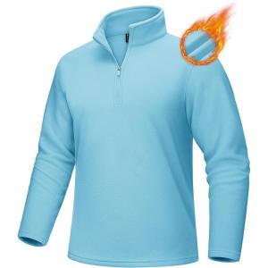 imageMAGCOMSEN Mens QuarterZip Pullover Polar Fleece Sweatshirt Stand Collar Long Sleeve Shirt for Men Thermal Winter FallWater Blue